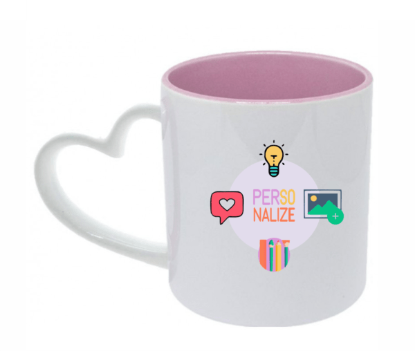 Caneca Alça de Coração e Interior Rosa