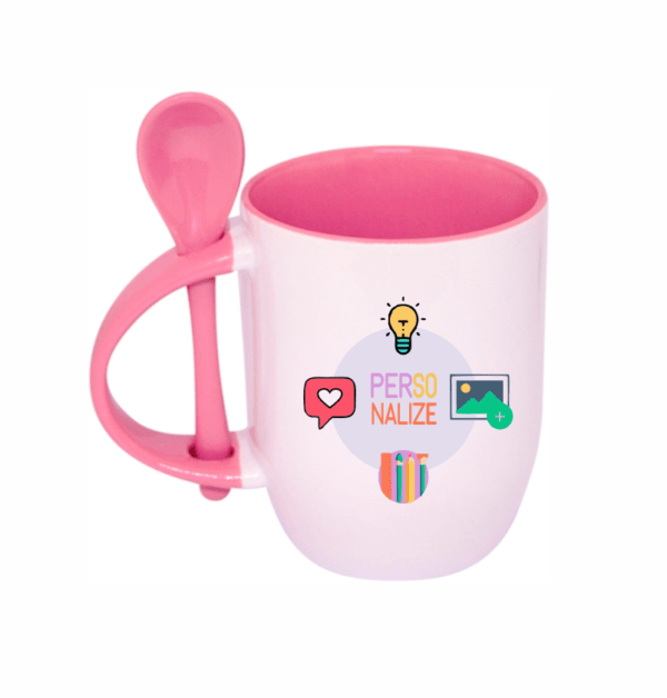 Caneca com Colher Rosa