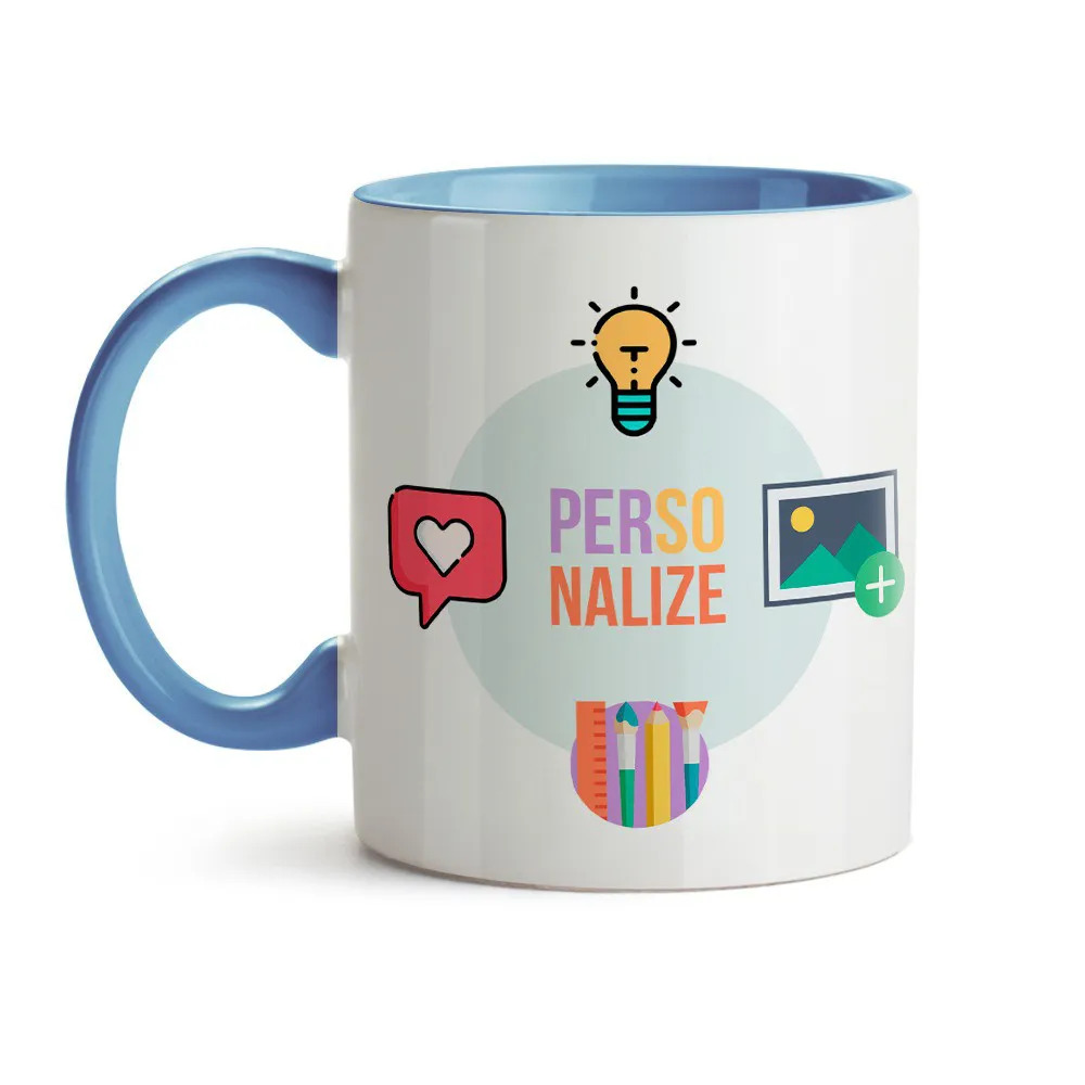 Caneca Cerâmica Branca - Alça e Interior Azul